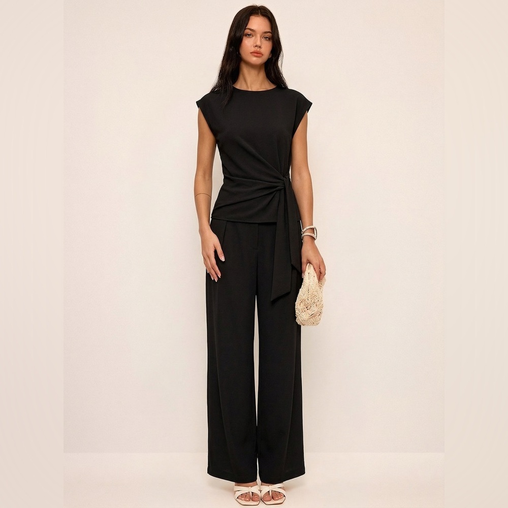 Elegant Black Sleeveless Wrap-Detail Jumpsuit